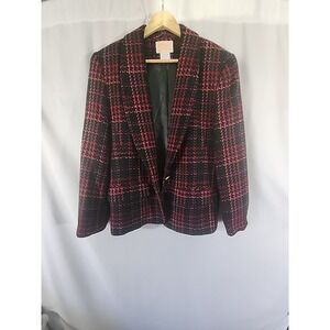 Pendleton Virgin Wool Multicolor Plaid‎ Blazer Jacket Shawl Collar VTG Womens 8